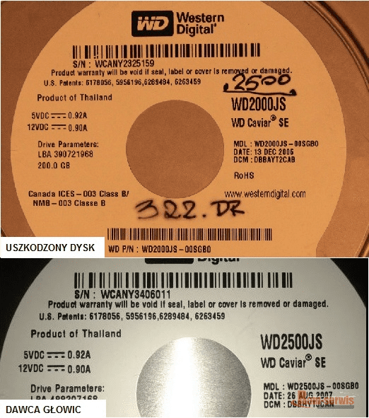 Dotarł do nas zakupiony dysk dawca głowic. Dysk bedzie testowany i sprawdzany pod względem kompatybilnosci głowic.