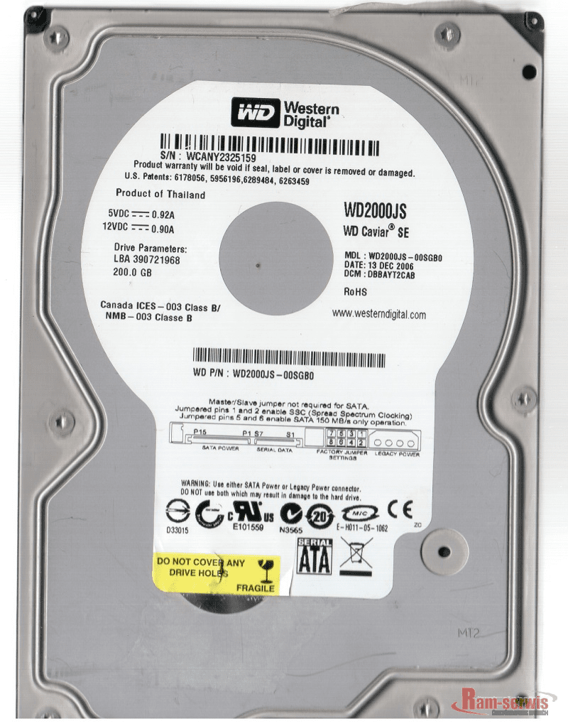 Zlecenie uszkodzonego dysk Western Digital WD200JS po wymianie głowic w innym laboratorium