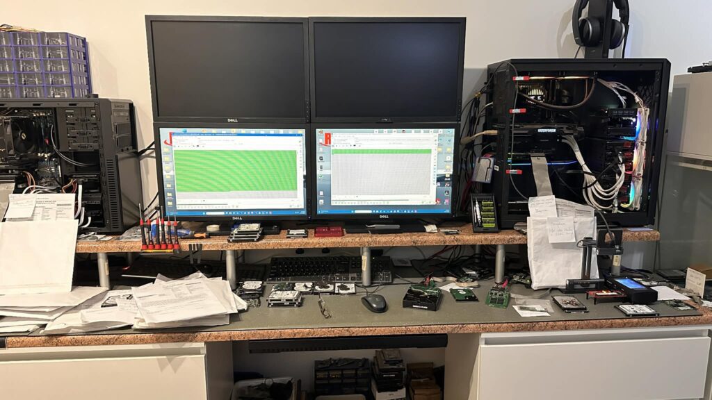 stanowisko odzyskiwania danych na sprzęcie PC3000 Portable II