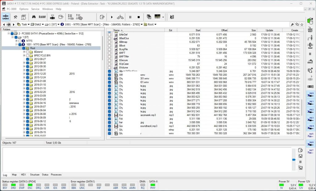 Odbudowana struktura katalogów i plików w PC-3000 Data Extractor